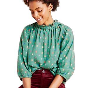 Anthropologie Isabetta Button Back Green Blouse - Size XS Petite - New with Tags